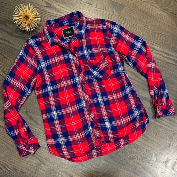 Rails Red White Blue Hunter Cobalt Cherry Plaid Flannel Shirt Size Size S/M - Picture 4 of 7